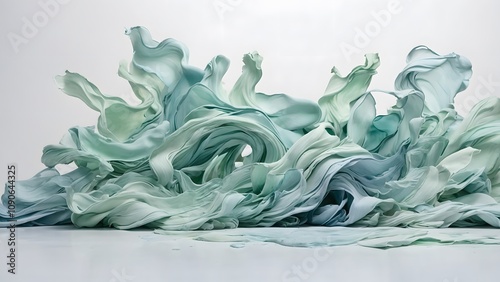 Colorful Abstract Wave Formation Created With Flowing Fabric on a White Background