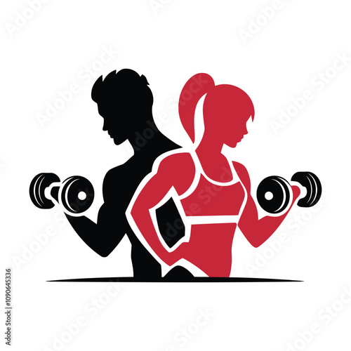 Fitness Couple Lifting Dumbbells Silhouette