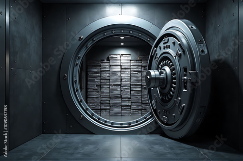 a huge safe with gold and silver bars inside