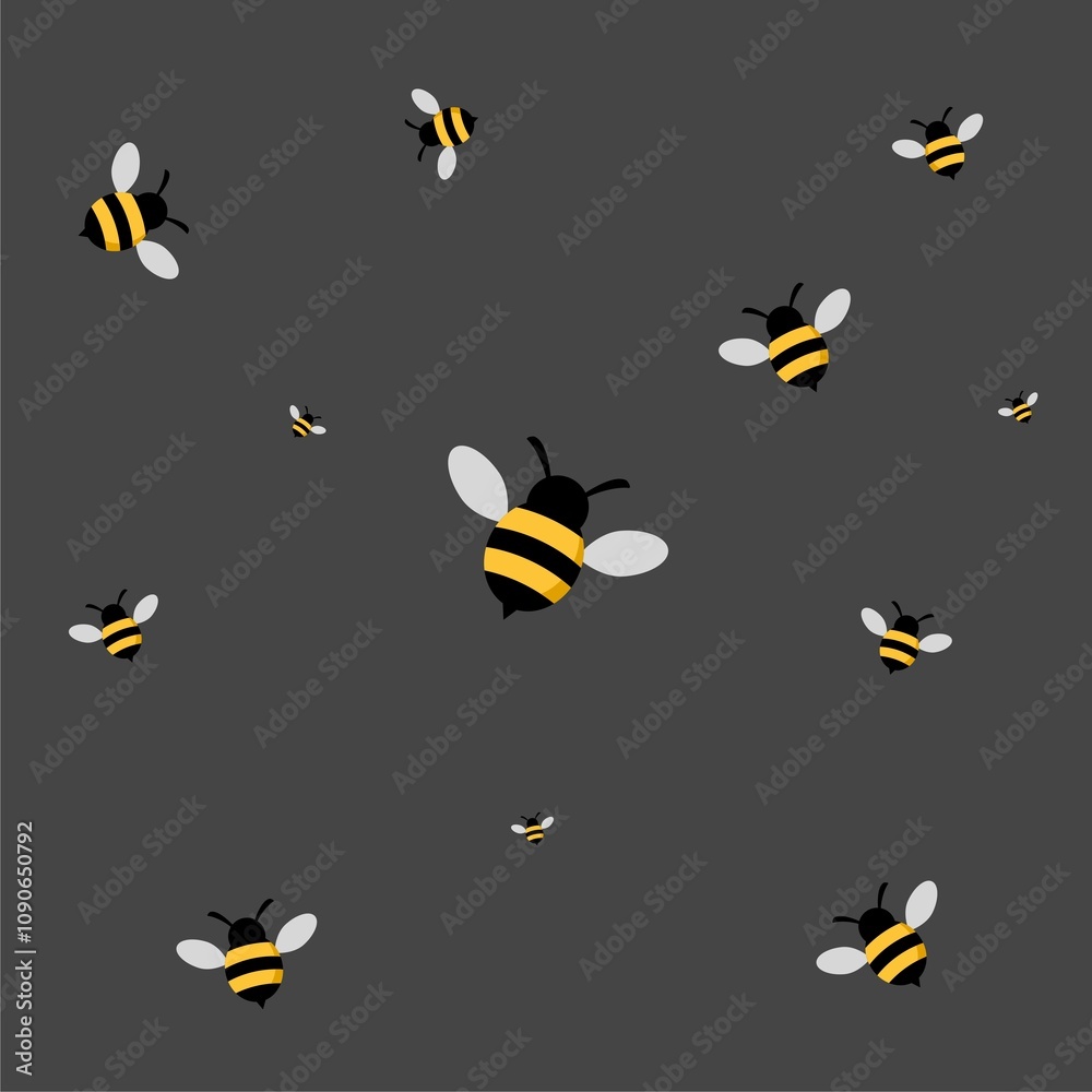 Naklejka premium Bee icon isolated seamless pattern on black background