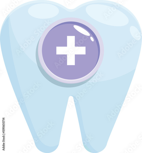 Cartoon illustration of a healthy tooth with a positive sign, emphasizing the importance of dental hygiene and oral health