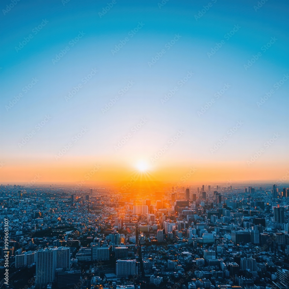 Fototapeta premium A stunning sunrise over a sprawling cityscape, showcasing vibrant colors that blend the sky with urban architecture.