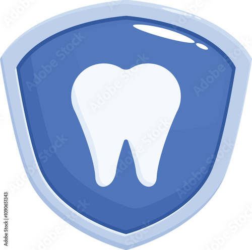 Protecting healthy tooth inside blue shield, dental health and care concept