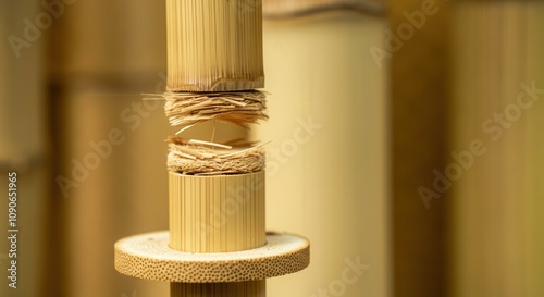 Close-up of frayed bamboo structure in golden light