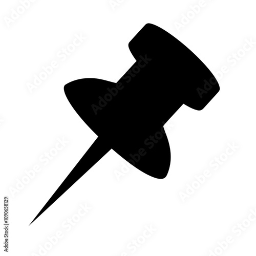  a silhouette push pin with a pointed tip. The pin's design features a rounded head and a slightly flared base, making it a classic tool for pinning notes, maps, or other items to boards.