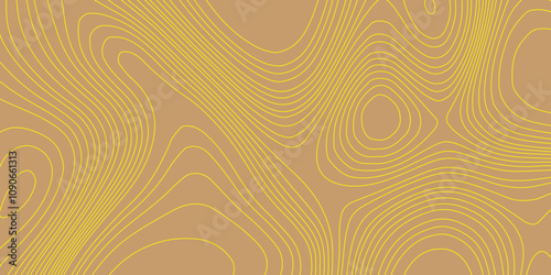 Yellow lines and brown background colorful topography contour map, wave curved reliefs abstract background of the topography map luxury cartography pattern and geographic grid terrain map design.