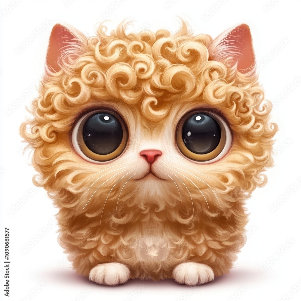 Fototapeta premium A cute, fluffy kitten with large eyes and curly fur, exuding charm.