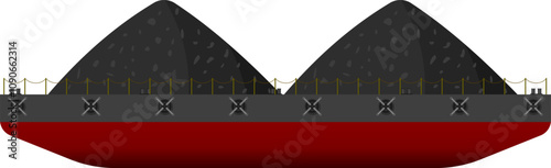 Coal Bunkering Barge. Side view of a barge loaded with coal, typical of those on the Mississippi River. Isolated vector illustration.