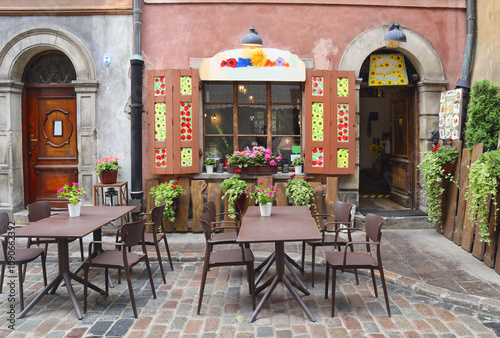 Street cafe in Old Town in Warsaw, Poland