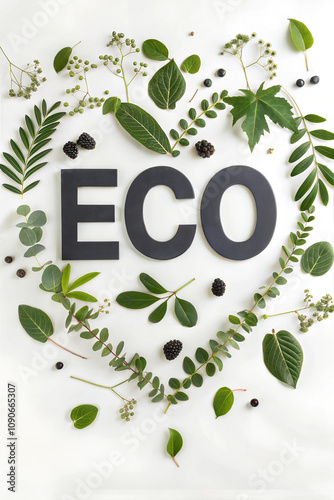 ECO text made in green leaves nature style photo