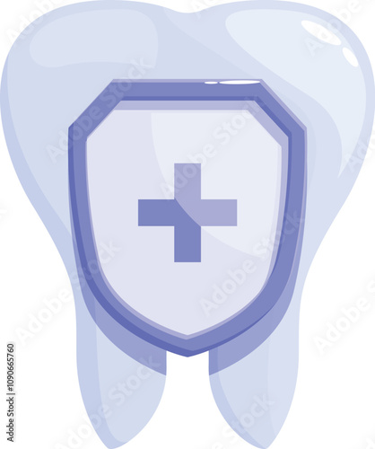 Shield protecting a healthy tooth, symbolizing dental care and protection against cavities