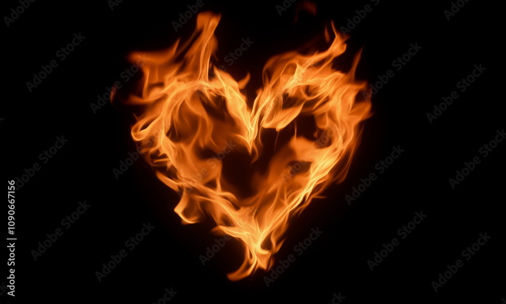 Fototapeta premium Heart shaped fire flames passionate burning love symbol concept