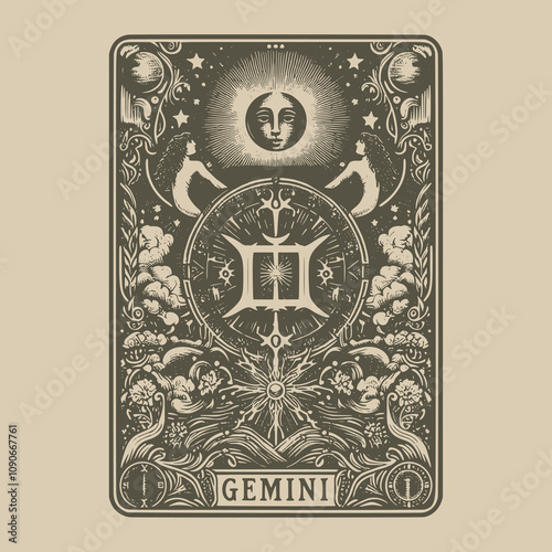 dark gemini ouija tattoo design for tarot cards