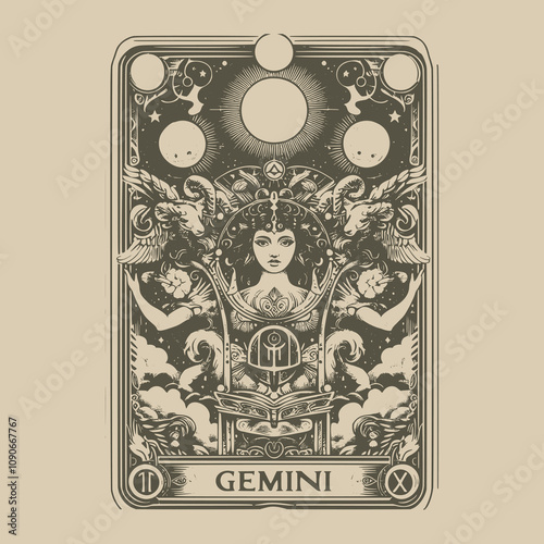 gemini tarot card tattoo featuring constellations
