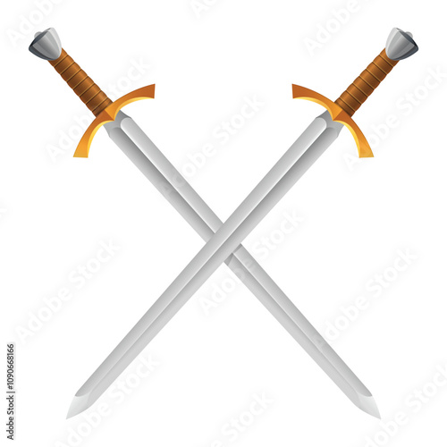 Fotografia classic medieval european twin crossed realistic swords heraldry icon symbol vec