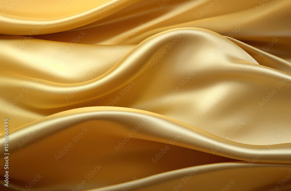 Obraz premium Elegant Golden Satin Fabric in Flowing Waves, Displaying Luscious Texture and Sheen Perfect for Fashion and Interior Design Projects