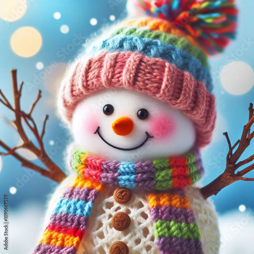 Snowman with Gift Box, Artistic Winter Illustration, Joyful Christmas Decor, Festive Snow Doll, Cheerful Winter Scene Concept