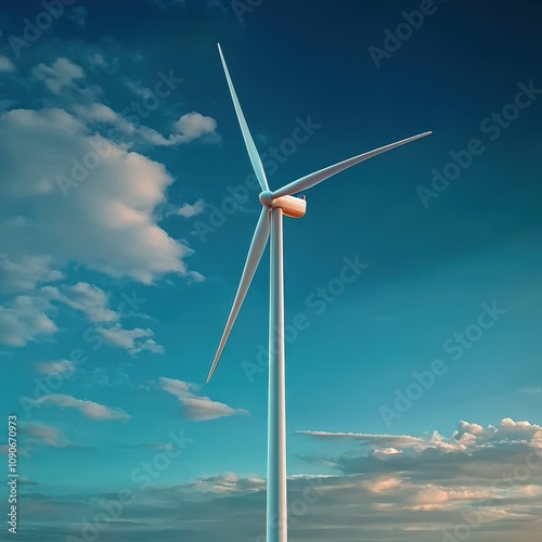 Renewable Energy Wind Turbine Against Blue Sky photo