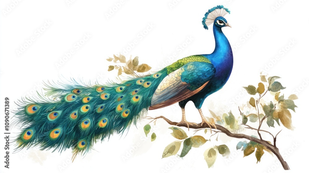 Fototapeta premium Vibrant peacock illustration artwork nature beauty, Wildlife art