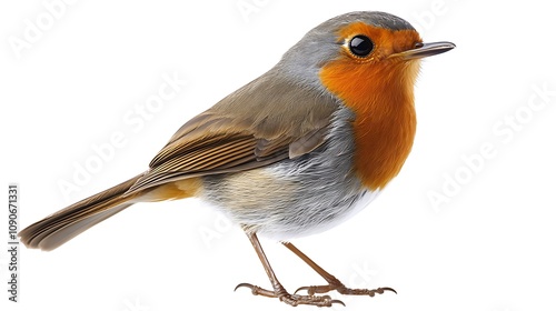 A European Robin Perched Against a White Background AI Generated photo