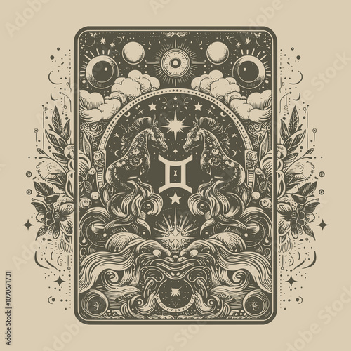 celestial gemini ouija card tattoo design