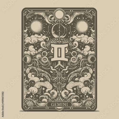gemini tarot card tattoo in vintage tones