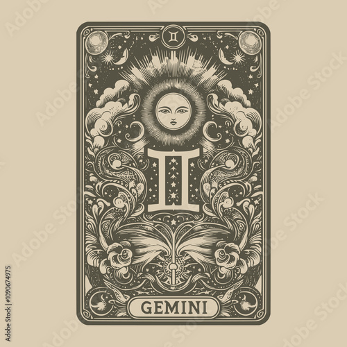 gemini zodiak tattoo with celestial details