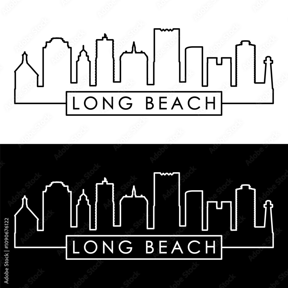 Long Beach skyline. Linear style. Single line. Editable vector file. Long Beach skyline. Linear style. Single line. Editable vector file.