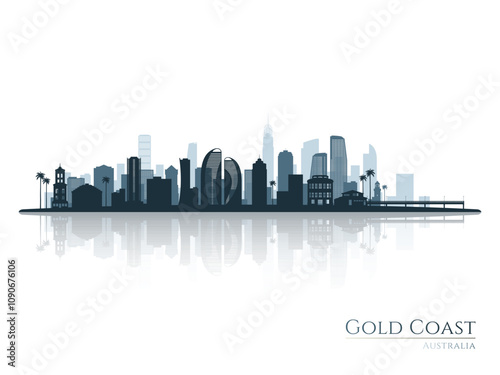 Gold Coast skyline silhouette with reflection. Landscape Gold Coast, Australia. Vector illustration.
