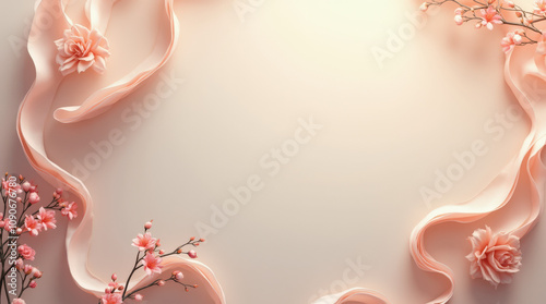 Elegant Floral Frame Background with Roses, Blossoms, and Pastel Tones - Perfect for Invitations, Greeting Cards, and Marketing Designs