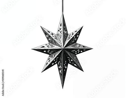 vector of a star ornament with elegant decoration that is hanging from a string on white background