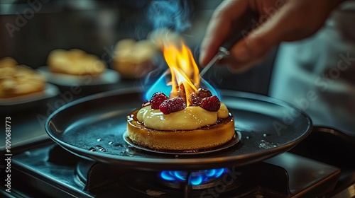 Flamb? Dessert Preparation Culinary Creation photo