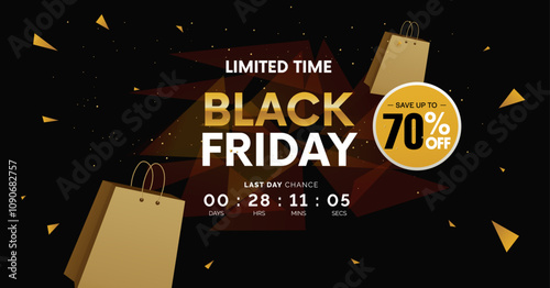 Black Friday banner template. Set of design templates for a Black Friday sale, promotion, advertising, or social media ad with a red balloon, stars, and a discount offer.
