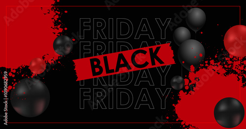 Black Friday banner template. Set of design templates for a Black Friday sale, promotion, advertising, or social media ad with a red balloon, stars, and a discount offer.
