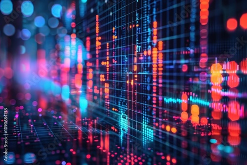 Wallpaper Mural Abstract Digital Data Visualization with Neon Lights Torontodigital.ca