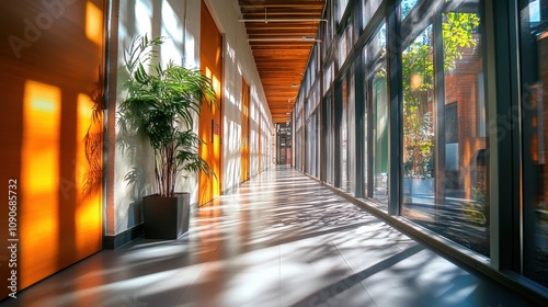 Group of Business people walking in the office corridor in night,People in business center walking at hall,motion go around at coworking space,Wide image,Concept of office life,co working space. photo