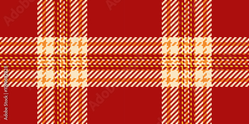 Close up vector seamless pattern, copy space texture background textile. Tee check plaid fabric tartan in red and bisque colors.