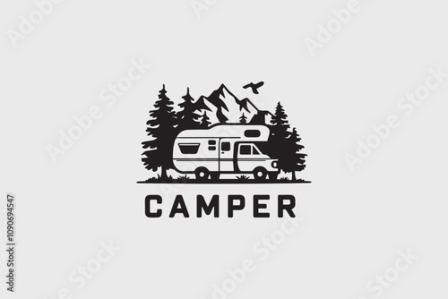 Silhouettes of mountain  camping vector