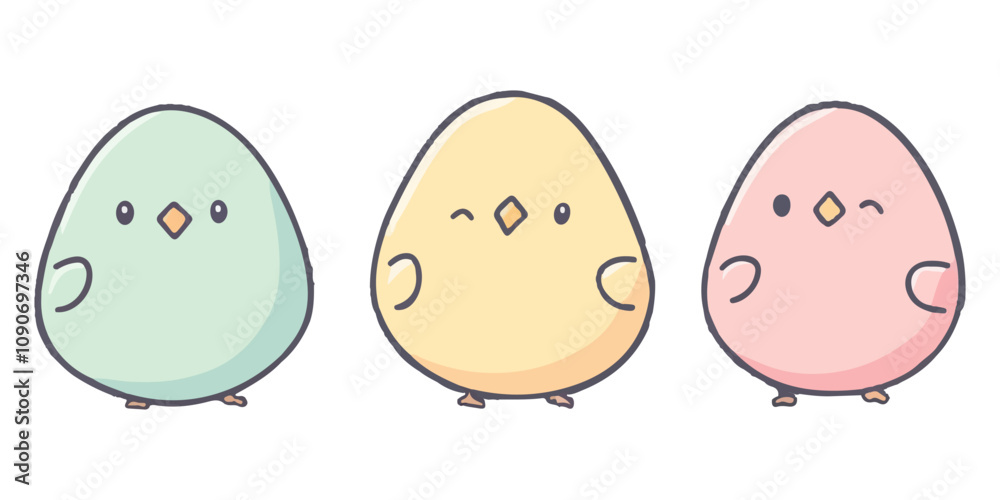 Fototapeta premium Vector set of cute cartoon Easter eggs with different patterns and textures on a white background