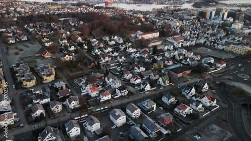 Drone Aerial Views of Suburban Sunrise in Stavanger, Norway photo