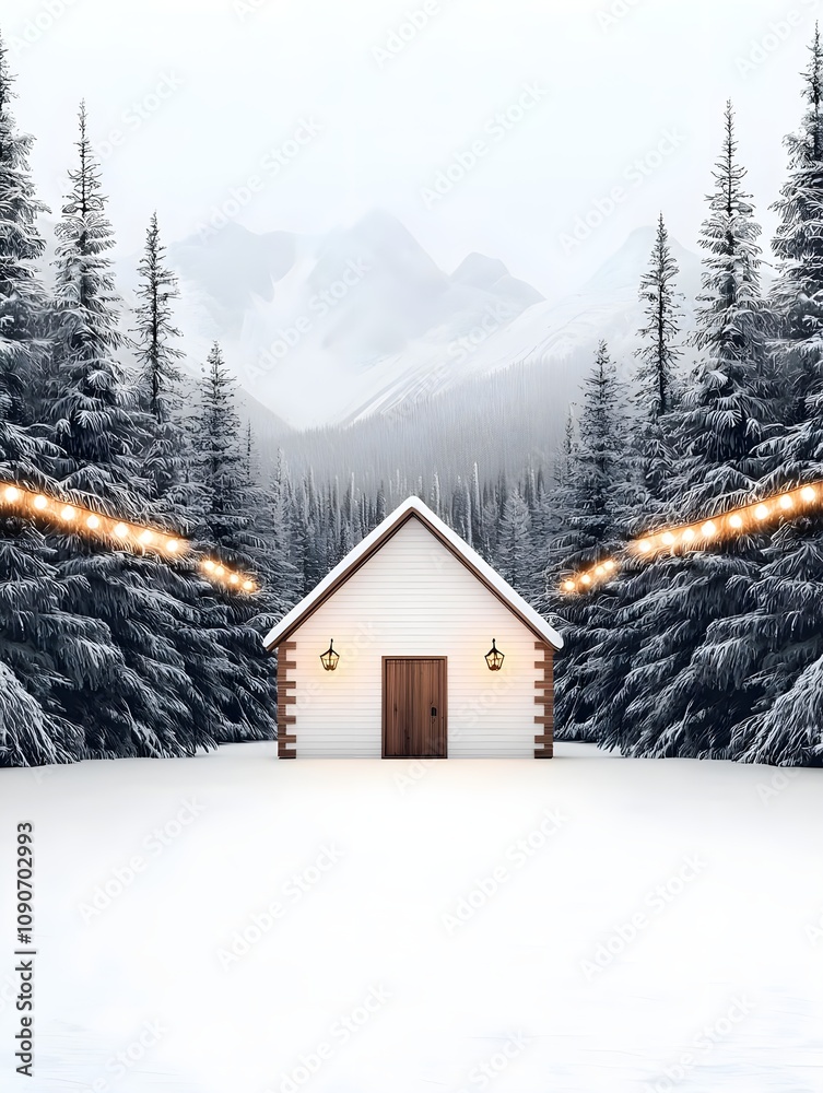 Fototapeta premium Cozy Cabin Winter Snow Forest
