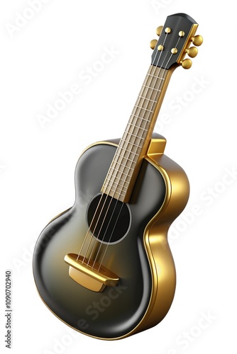 
guitar in black and gold shade, isolated on white background