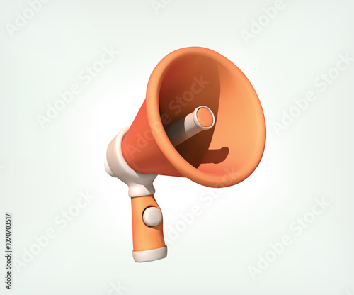 megaphone 3d icon. Peach color megaphone isolated 3d illustration.