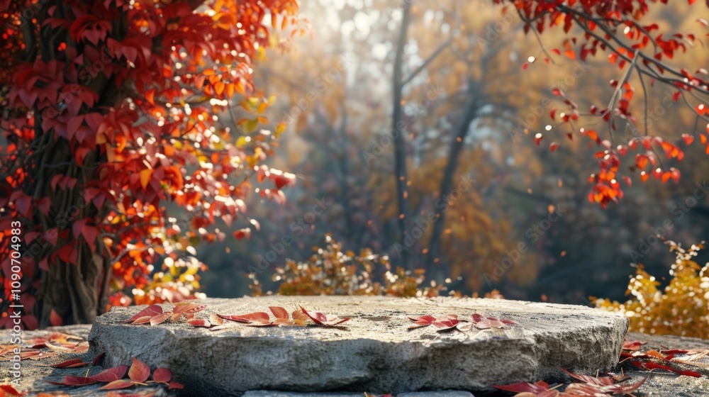 Fototapeta premium Autumnal Stone Platform in the Woods