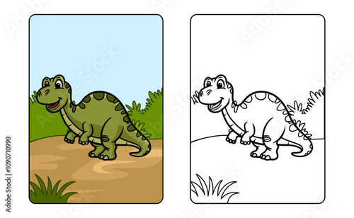 Cute dinosaur cartoon character line art for kids coloring page book vector illustration