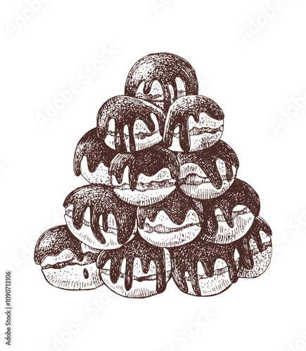 Profitroles dessert hand drawn illustration