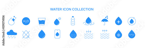 Set of Water Icons. Gradient signs of weather and healthy life style concept. Vector illustration