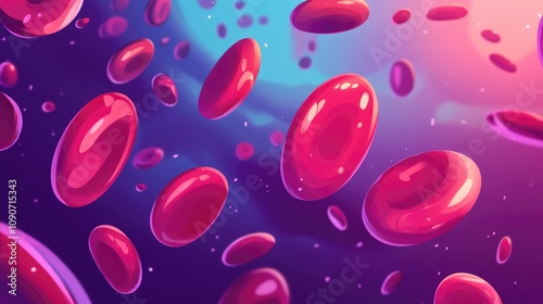 2D cartoon illustration of erythrocytes showcasing red blood cells in a medical context