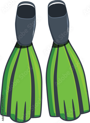 Pair of green diving flippers, essential equipment for scuba diving and snorkeling, enhancing underwater propulsion