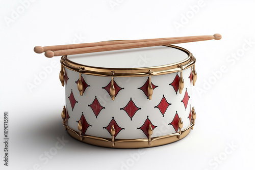 circus vintage drum with drumsticks on white background photo